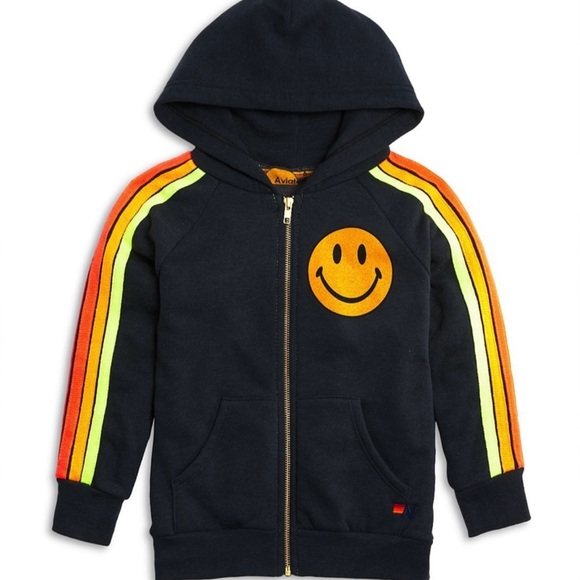 Aviator Nation kids Hoodie with neon 5 stripe sleeve